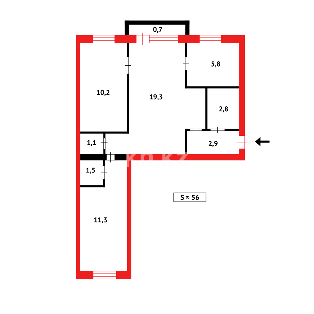 Продажа 3-комнатной квартиры, 55 м², мкр-н 12 - Продажа жилой и коммерческой недвижимости в Караганде фото 8 из 8