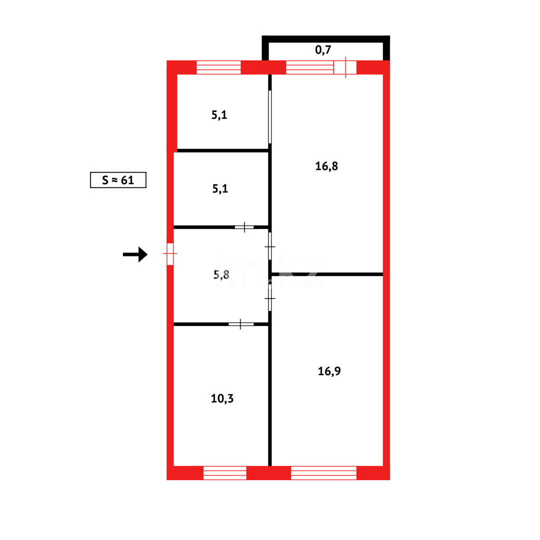 Продажа 3-комнатной квартиры, 60 м², ул. Язева - Продажа  трехкомнатных квартир в Караганде фото 14 из 14