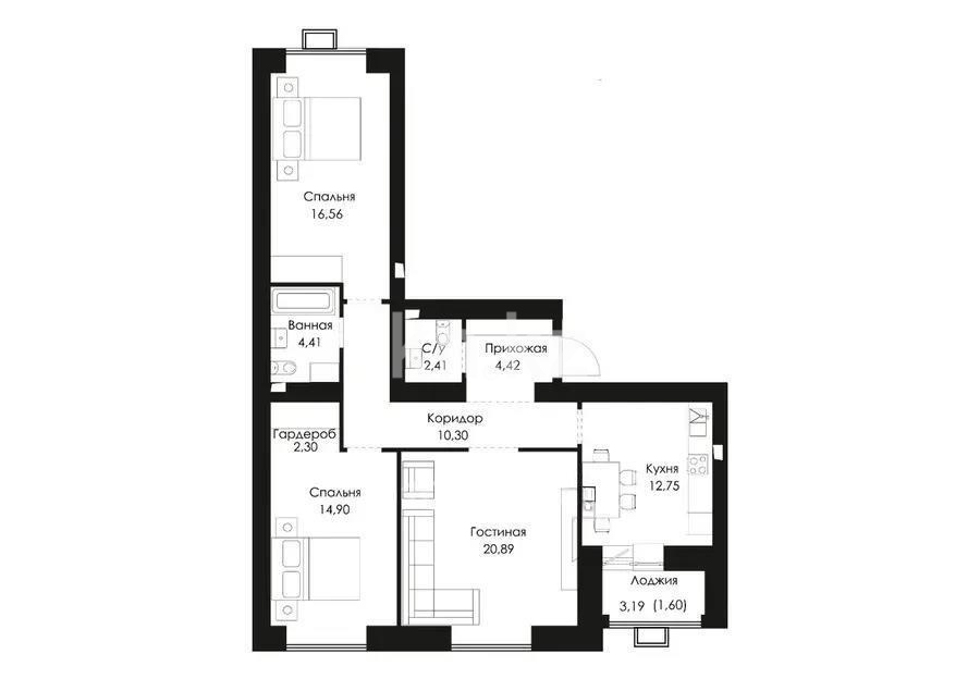 Продажа 3-комнатной квартиры, 90.54 м², ул. Сызганова, дом  1/1 - Продажа квартир в Астане фото 6 из 6