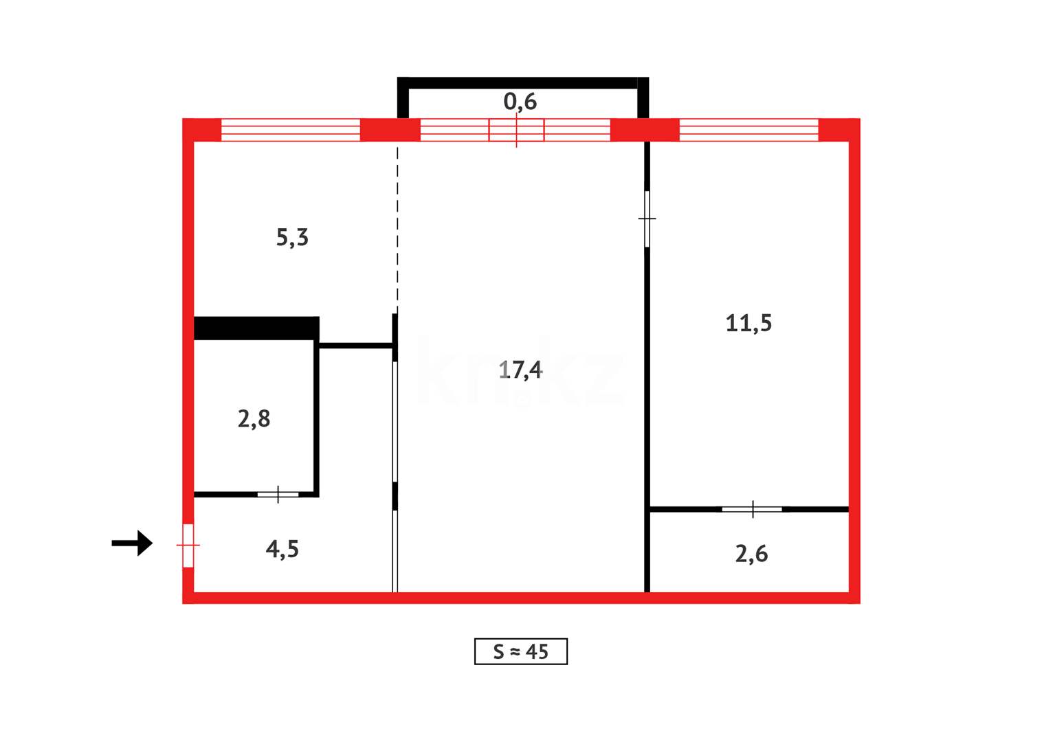 Продажа 2-комнатной квартиры, 44 м², ул. Ерубаева, дом  33а - Продажа  двухкомнатных квартир в Караганде с фото фото 13 из 13