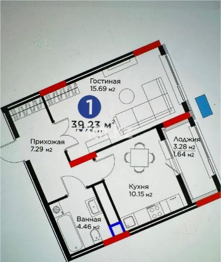 Продажа 1-комнатной квартиры, 39.23 м², ул. Бухар жырау, дом  33 - Продажа квартир в новостройках Астаны без посредников с фото фото 1 из 1