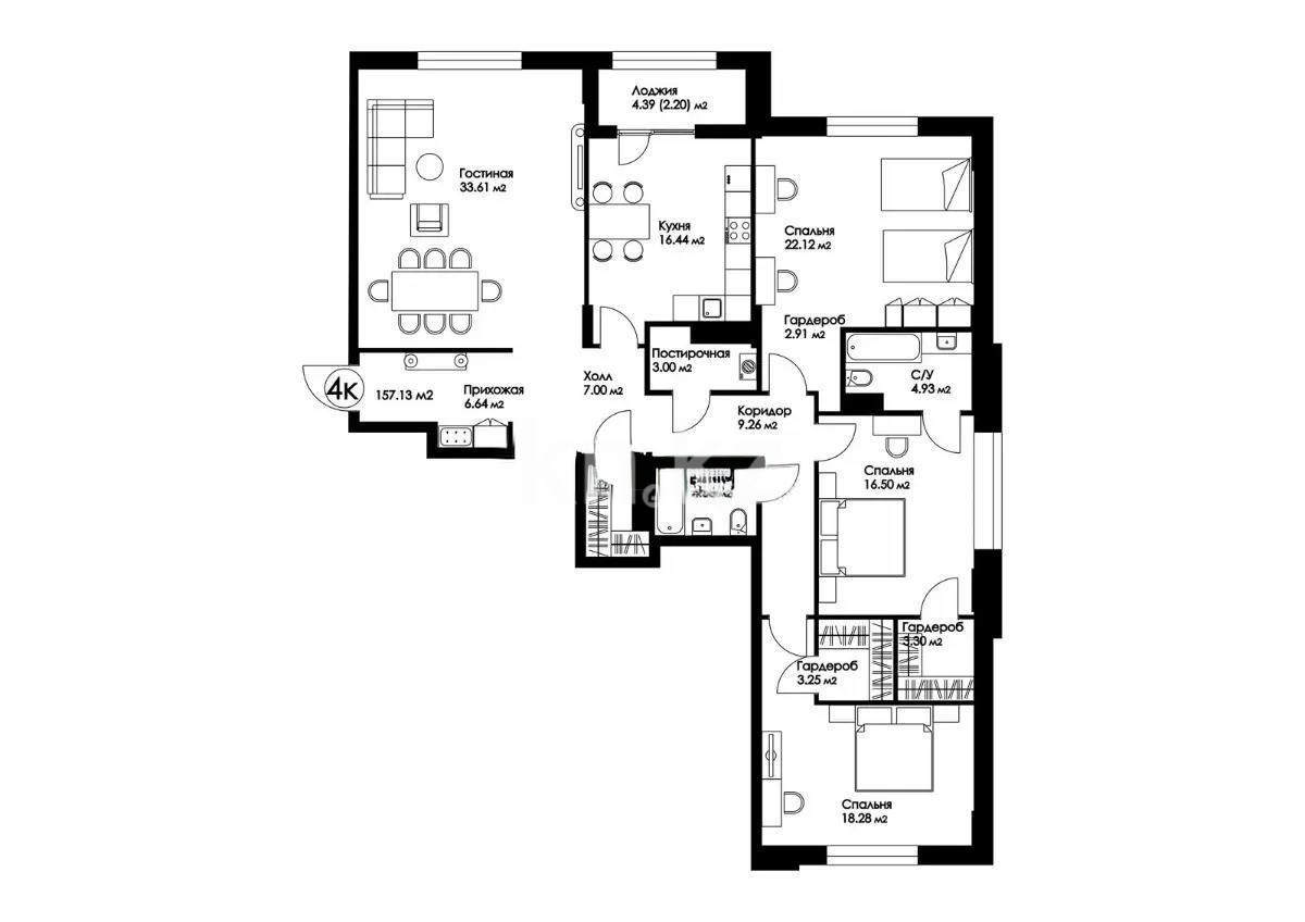 Продажа 4-комнатной квартиры, 157 м², ул. Бухар жырау, дом  28б - Продажа квартир в Астане фото 1 из 1
