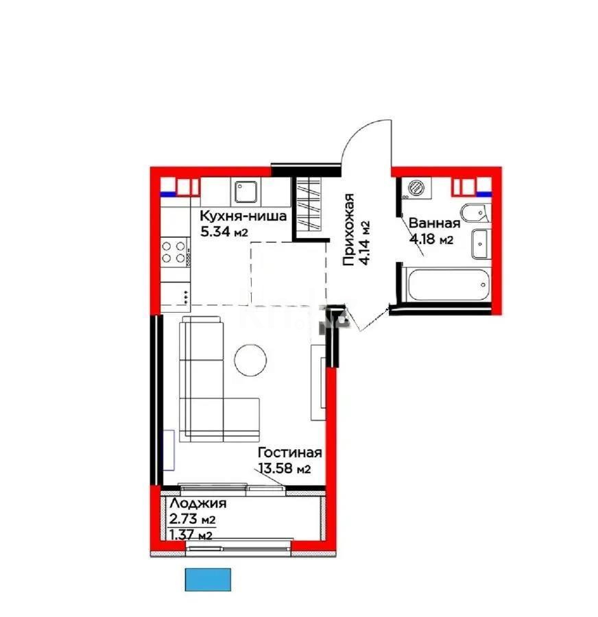 Продажа 1-комнатной квартиры, 28.61 м², ул. Момышулы, дом  11/14а - Продажа квартир в Алматы с фото фото 1 из 1