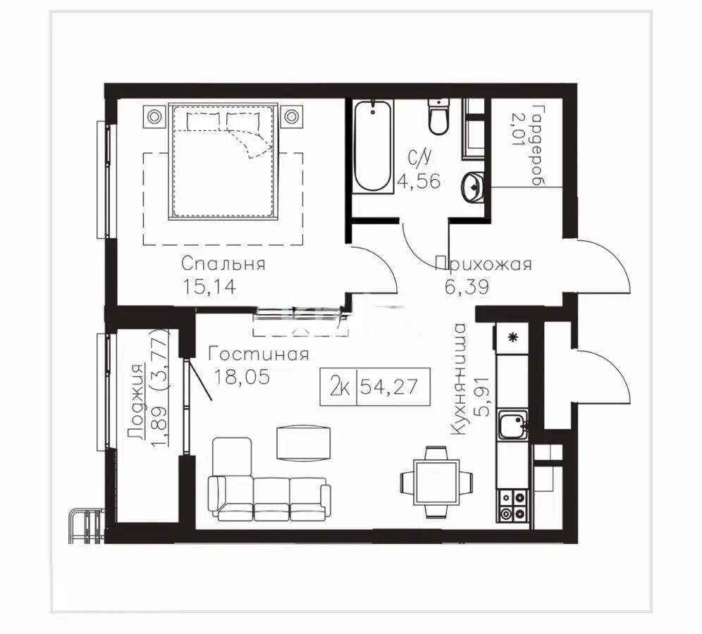 Продажа 2-комнатной квартиры, 54.12 м², пр. Мангилик Ел, дом  63/1 - Продажа квартир в Казахстане фото 1 из 1