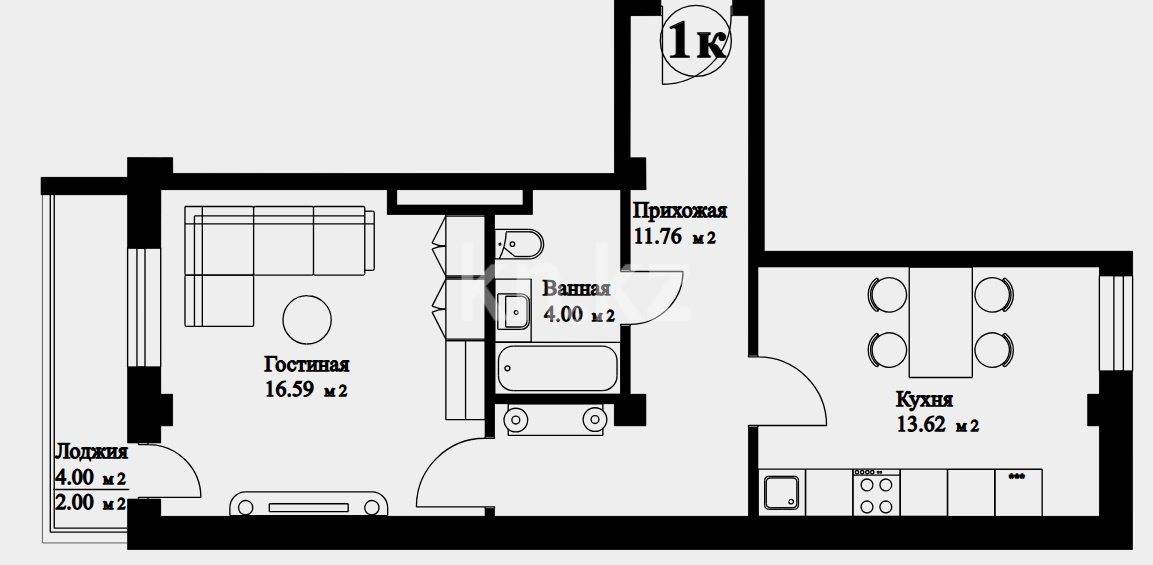 Продажа 1-комнатной квартиры, 47 м², ул. Е-418, дом  10 - ул. Кургальжинское шоссе - Продажа квартир в Астане фото 1 из 1