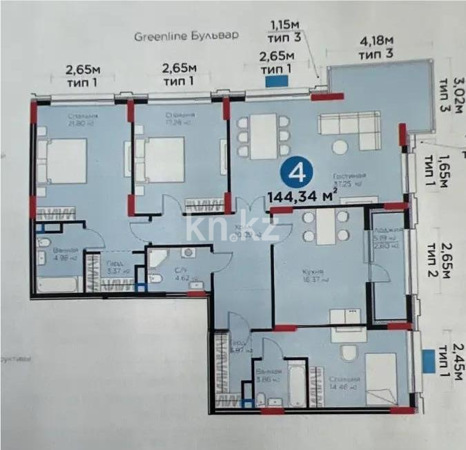 Продажа 4-комнатной квартиры, 144.34 м² - Продажа квартир в Астане - страница 9 фото 1 из 1
