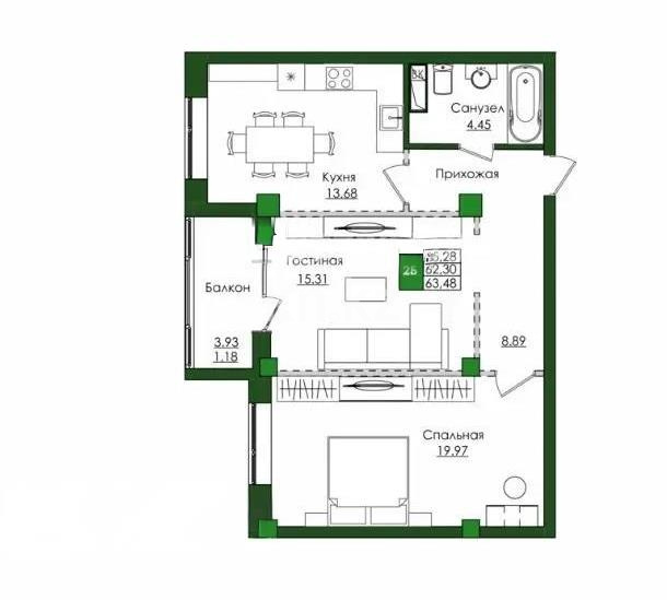 Продажа 2-комнатной квартиры, 68 м², ул. Е-779, дом  32 - Продажа квартир в Казахстане фото 1 из 1