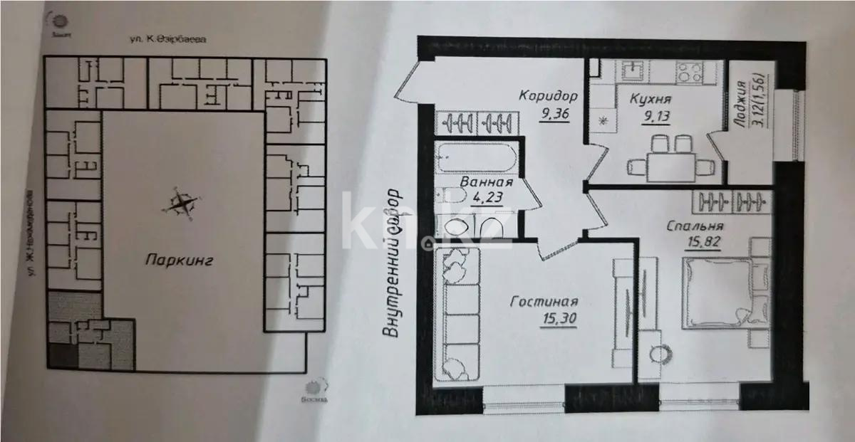 Продажа 2-комнатной квартиры, 55.4 м² в Астане