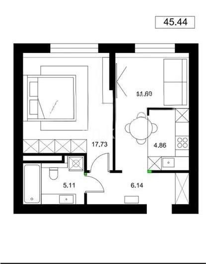 Продажа 1-комнатной квартиры, 45.6 м², ул. Хусейна бен Талала, дом  30 - Продажа квартир без посредников в Астане фото 1 из 1