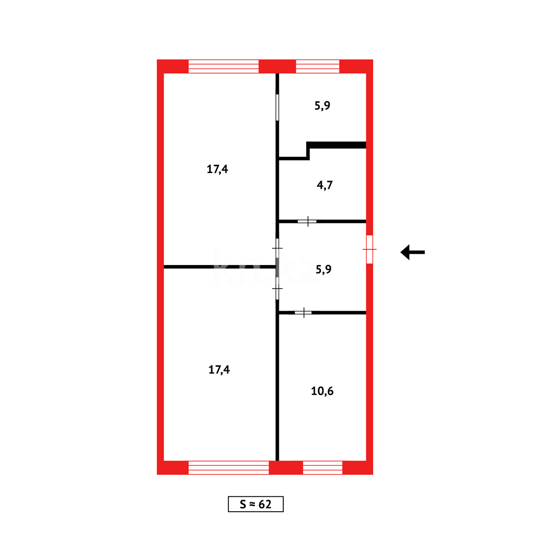 Продажа 3-комнатной квартиры, 61 м², ул. Ермекова - Продажа  трехкомнатных квартир в Караганде фото 11 из 11