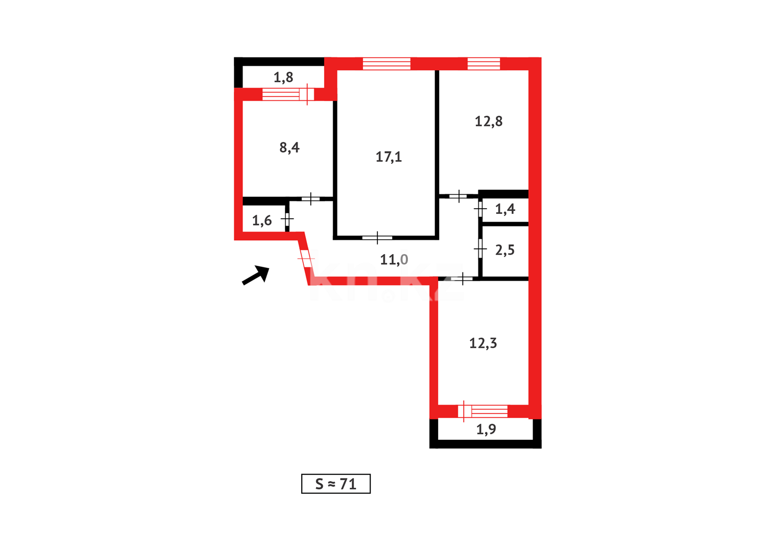 Продажа 3-комнатной квартиры, 71 м², ул. Горка Дружбы - Продажа  трехкомнатных квартир в Темиртау фото 14 из 14