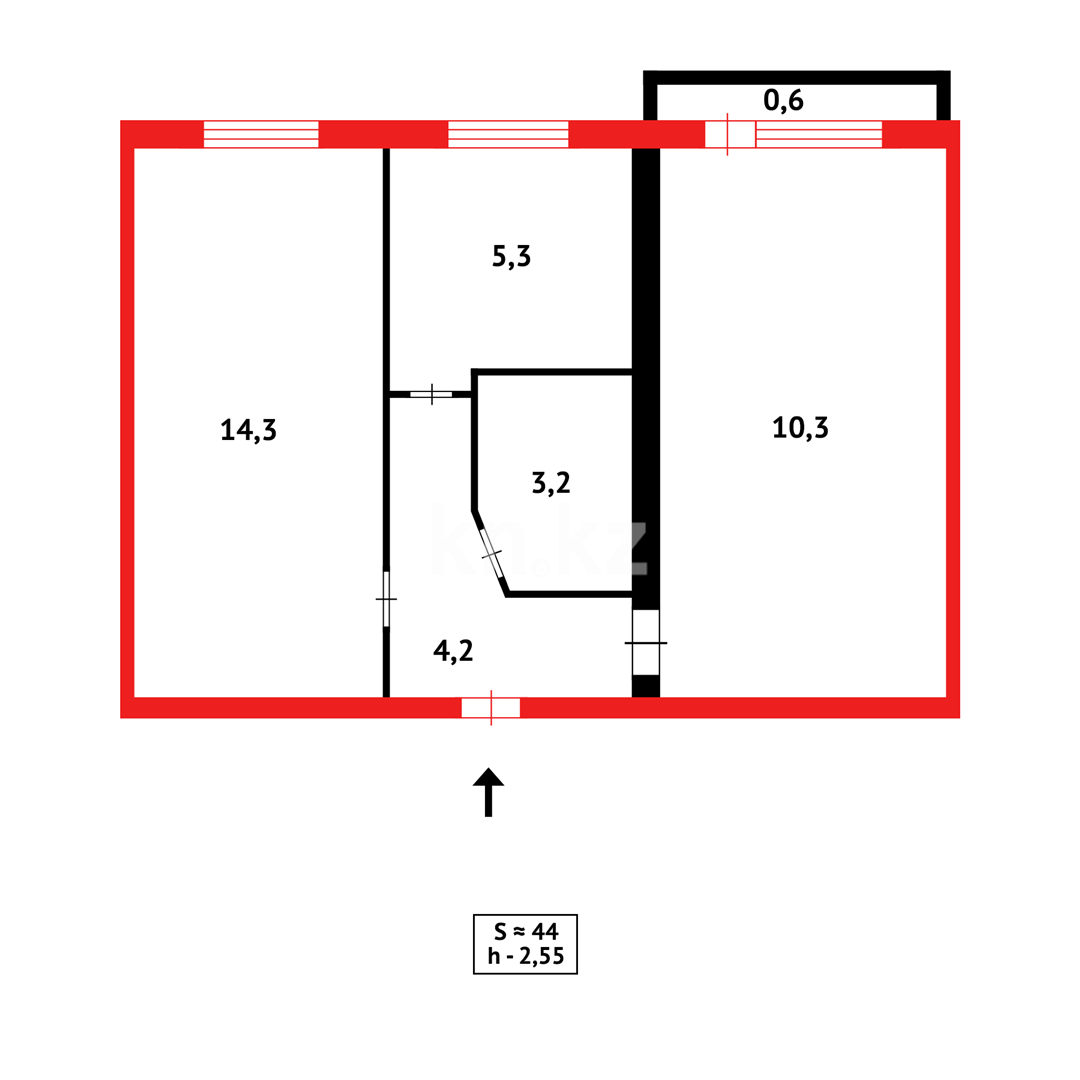 Продажа 2-комнатной квартиры, 45 м², пр. Бухар-жырау - Продажа квартир в Караганде фото 7 из 7