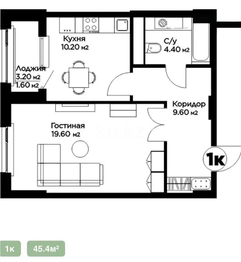 Продажа 1-комнатной квартиры, 45.4 м², ул. Молдагалиева, дом  3 - Продажа квартир в новостройках Астаны без посредников фото 1 из 1