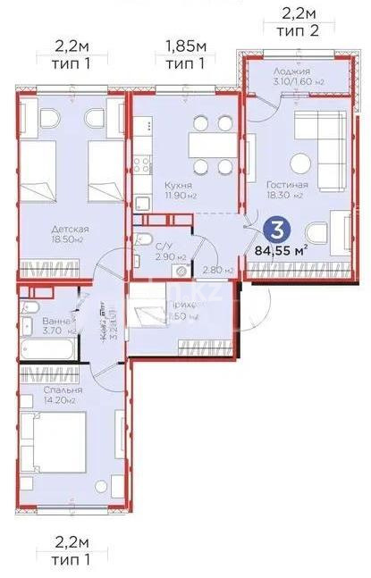 Продажа 3-комнатной квартиры, 85 м² - Продажа квартир в Астане фото 1 из 1