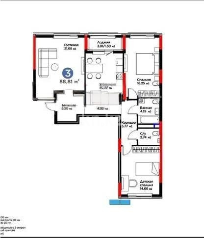 Продажа 3-комнатной квартиры, 88.8 м² в Астане