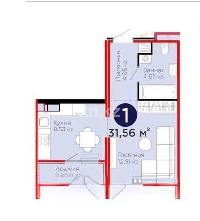 Продажа 1-комнатной квартиры, 31.56 м², ул. С-902, дом  8 - Продажа  однокомнатных квартир в новостройках Астаны фото 1 из 1