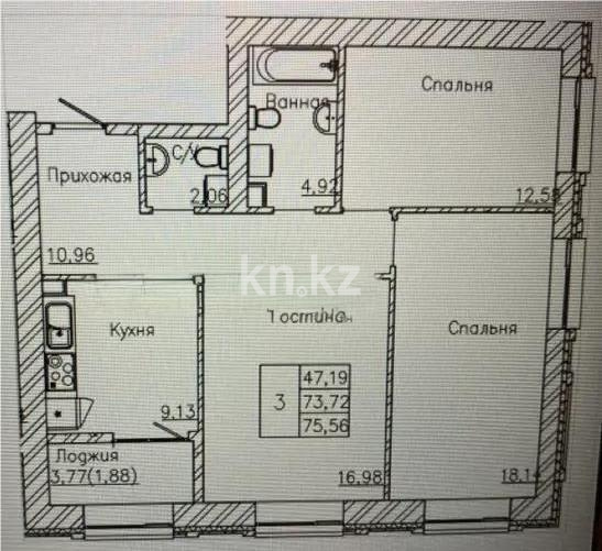 Продажа 3-комнатной квартиры, 75.56 м², ул. Мухамедханова, дом  10 - Продажа  трехкомнатных квартир в новостройках Астаны без посредников фото 1 из 1