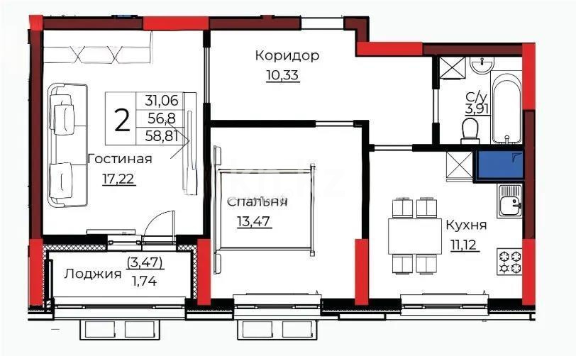 Продажа 2-комнатной квартиры, 57 м² - Недвижимость в Казахстане - страница 15 фото 1 из 1