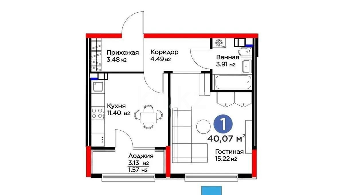 Продажа 1-комнатной квартиры, 40.7 м² в Алматы - фото 5