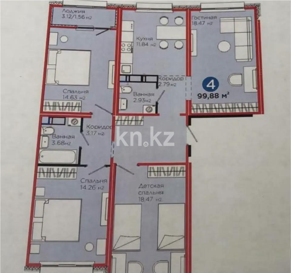 Продажа 4-комнатной квартиры, 100 м², пр. Туран, дом  57/7 - Продажа квартир в новостройках Астаны фото 1 из 1