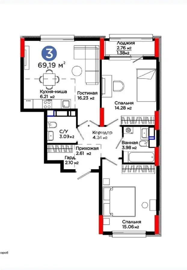 Продажа 3-комнатной квартиры, 70 м², пр. Туран, дом  28/1 стр - Продажа  трехкомнатных квартир в новостройках Астаны без посредников фото 1 из 1