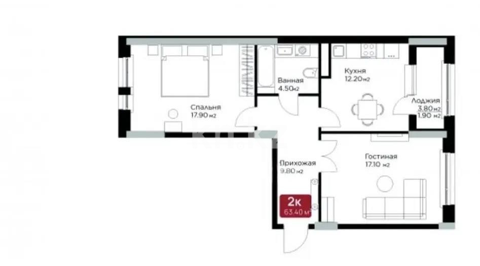 Продажа 2-комнатной квартиры, 63.4 м², ул. Е-36, дом  7 стр в Астане