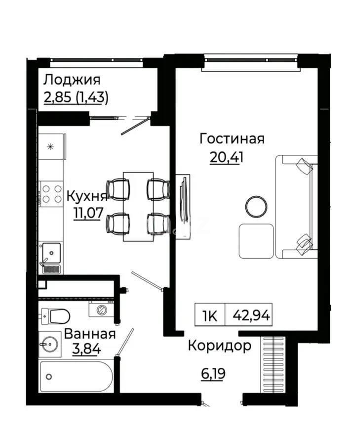 Продажа 1-комнатной квартиры, 42.94 м², пр. Улы Дала, дом  28 стр в Астане - фото 5