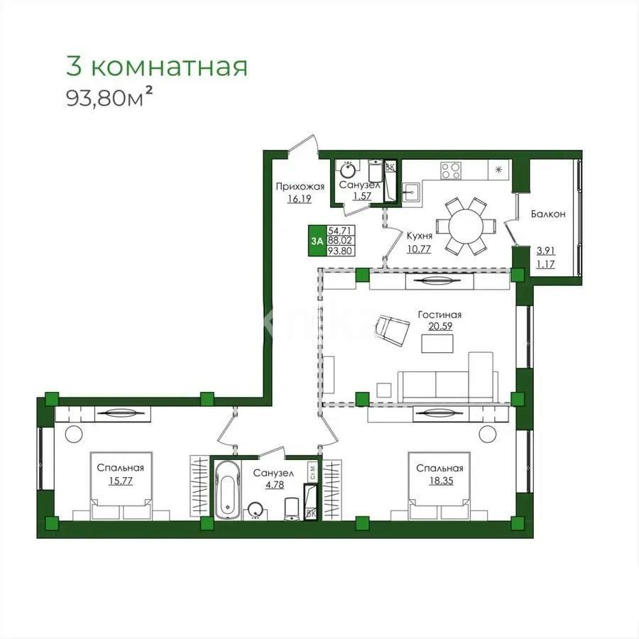 Продажа 3-комнатной квартиры, 93.8 м² - Продажа трехкомнатных квартир от собственников в Астане фото 1 из 1
