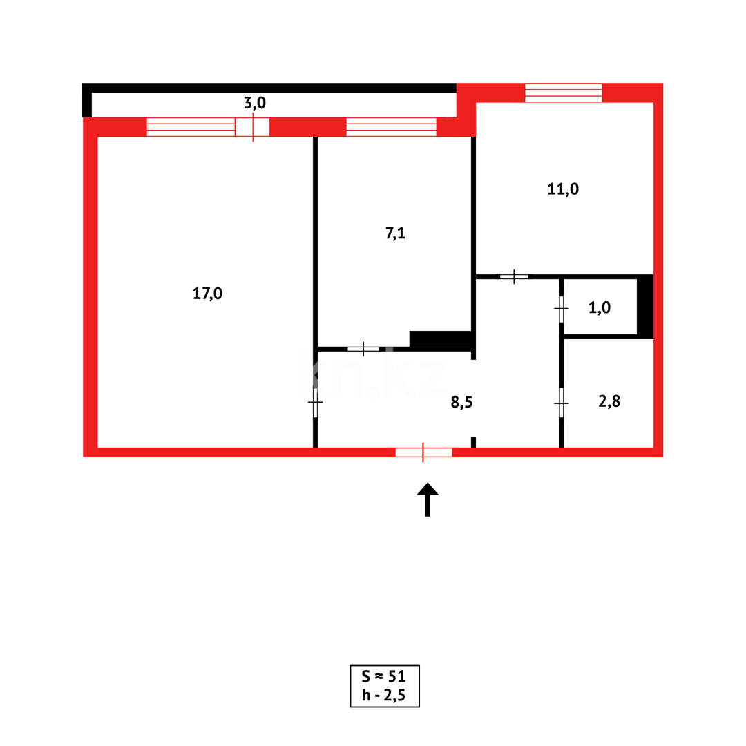 Продажа 2-комнатной квартиры, 51 м², мкр-н Мамраева (Восток-5) - Продажа квартир в Караганде фото 14 из 14