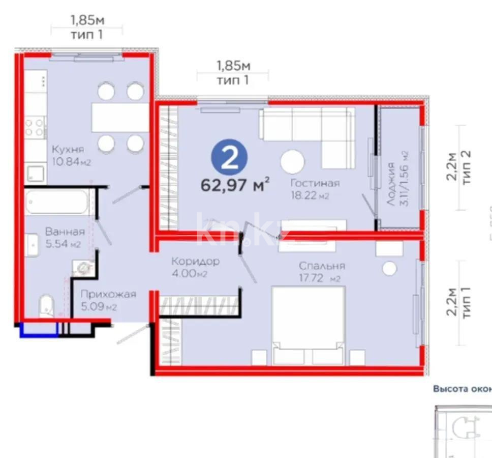 Продажа 2-комнатной квартиры, 63 м², ул. Е-652, дом  20 - Продажа  двухкомнатных квартир в новостройках Астаны без посредников фото 5 из 5