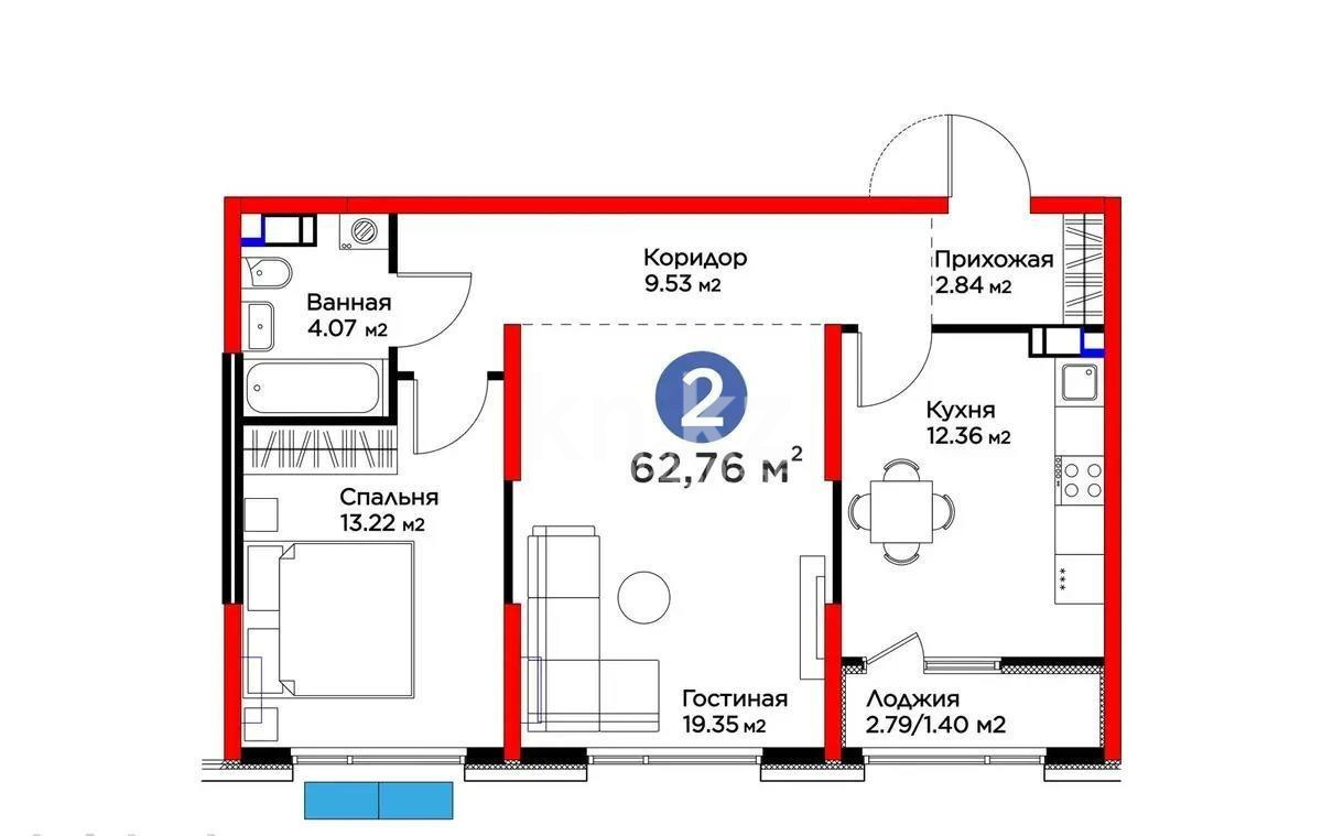Продажа 2-комнатной квартиры, 62.76 м² в Алматы