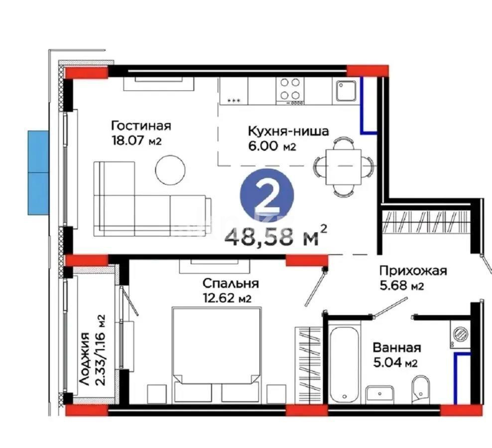 Продажа 2-комнатной квартиры, 48.58 м² - Продажа двухкомнатных квартир в Астане - страница 22 фото 1 из 1