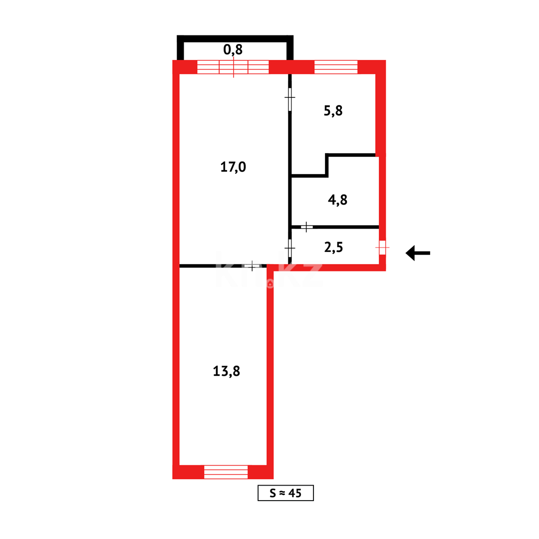 Продажа 2-комнатной квартиры, 44 м² - Продажа двухкомнатных квартир в Темиртау фото 9 из 9