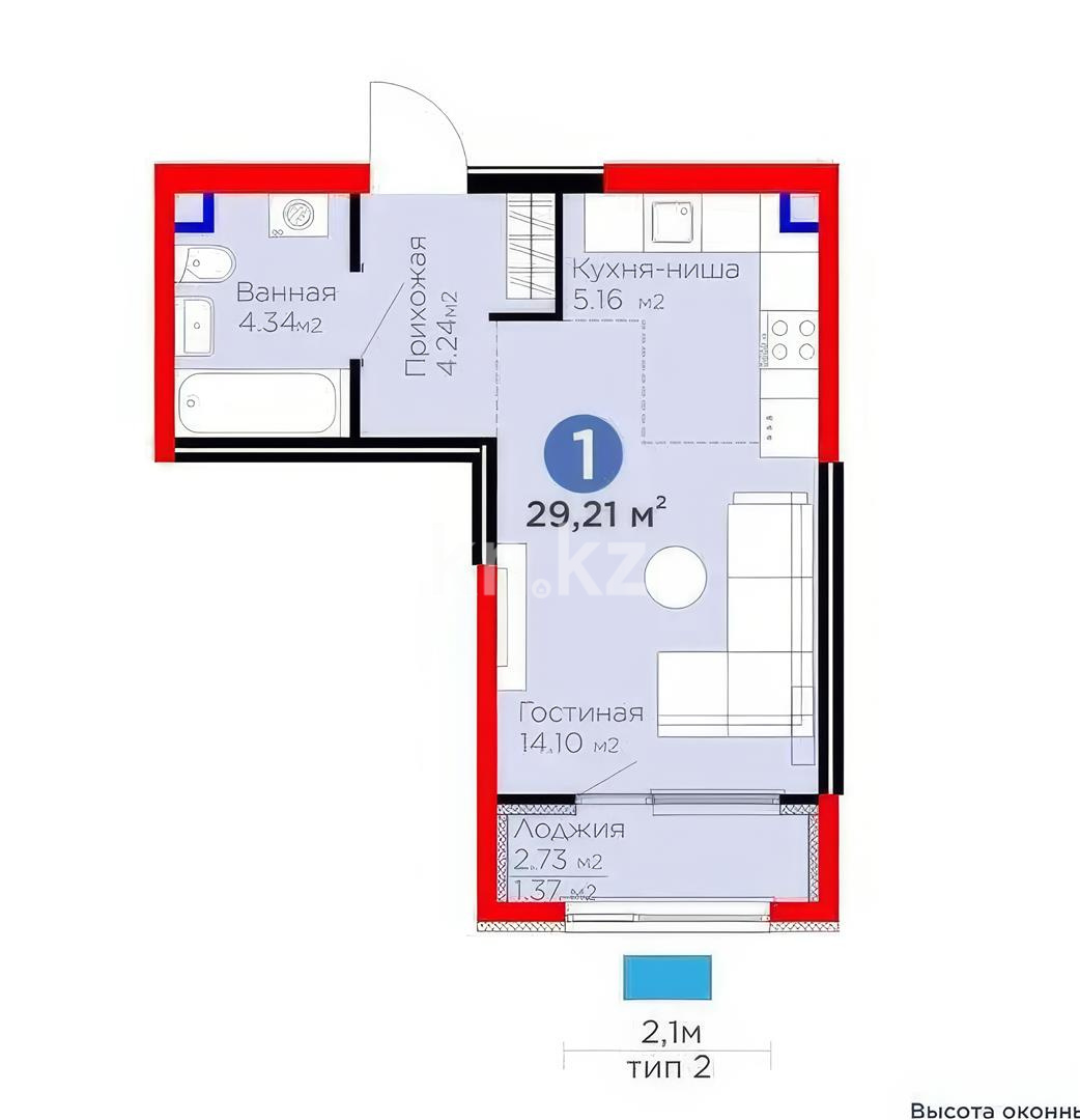 Продажа 1-комнатной квартиры, 29.21 м², мкр. Гажайып, дом  33 - Продажа  однокомнатных квартир в Алматы фото 1 из 1