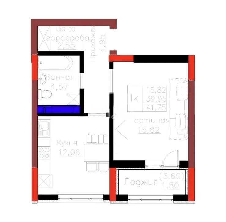 Продажа 2-комнатной квартиры, 42 м² в Астане
