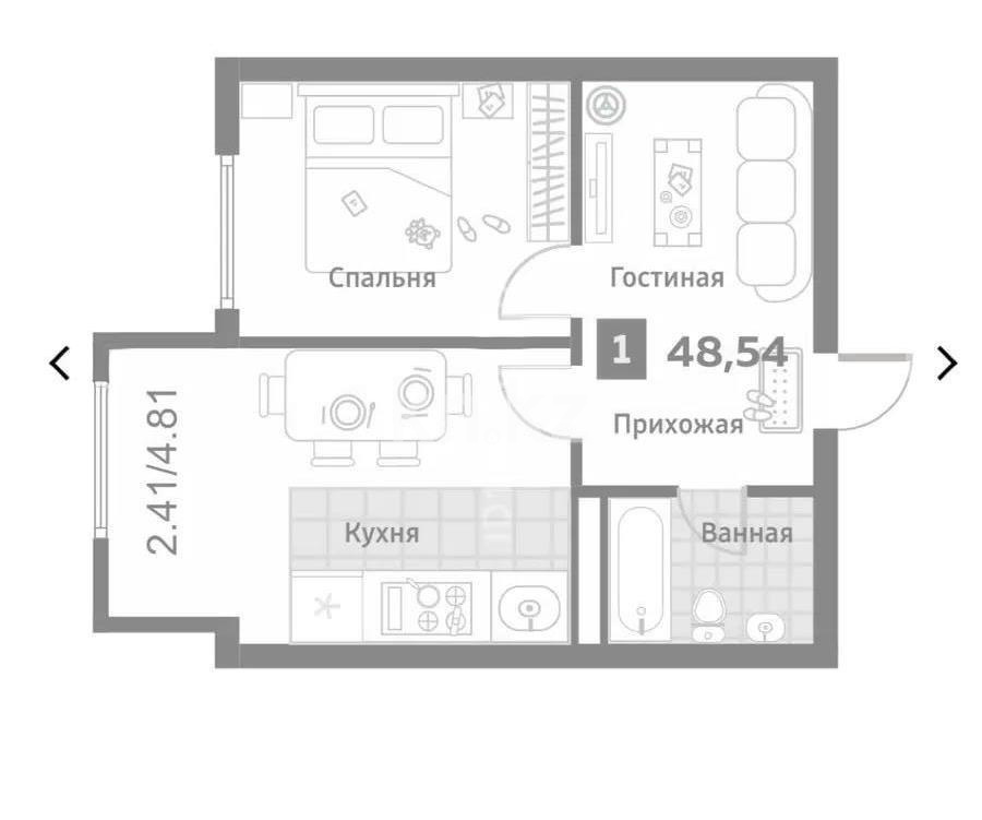 Продажа 2-комнатной квартиры, 48.54 м², пр. Райымбека, дом  349/1 - Продажа  однокомнатных, двухкомнатных квартир в Алматы фото 1 из 1