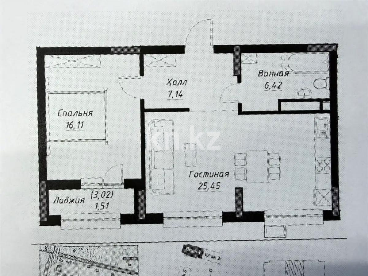 Продажа 2-комнатной квартиры, 56.63 м² в Астане