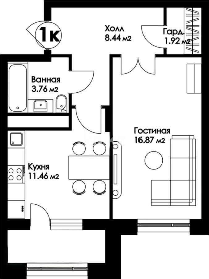 Продажа 1-комнатной квартиры, 45.11 м², ул. Нажимеденова, дом  29 стр - Продажа квартир в Астане фото 1 из 1