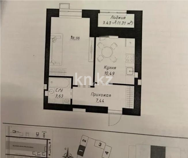 Продажа 1-комнатной квартиры, 39.83 м² в Астане
