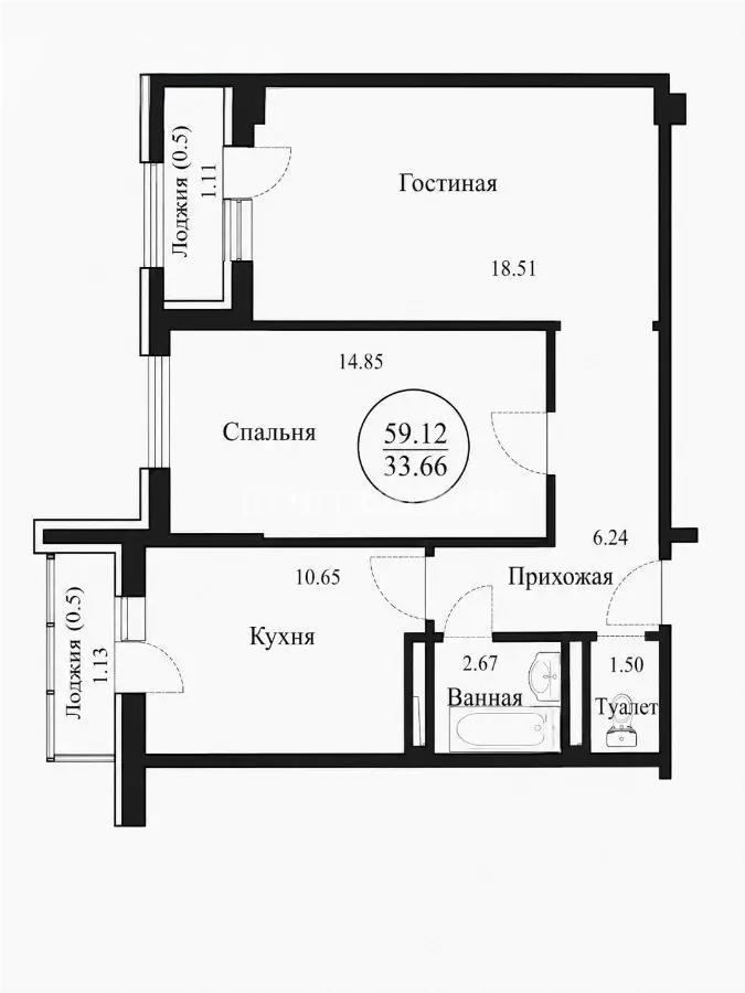 Продажа 2-комнатной квартиры, 59.12 м² в Астане