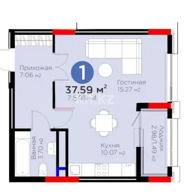 Продажа 1-комнатной квартиры, 37.59 м², пр. Туран, дом  57/5 стр - Продажа квартир в новостройках Астаны без посредников с фото фото 1 из 1