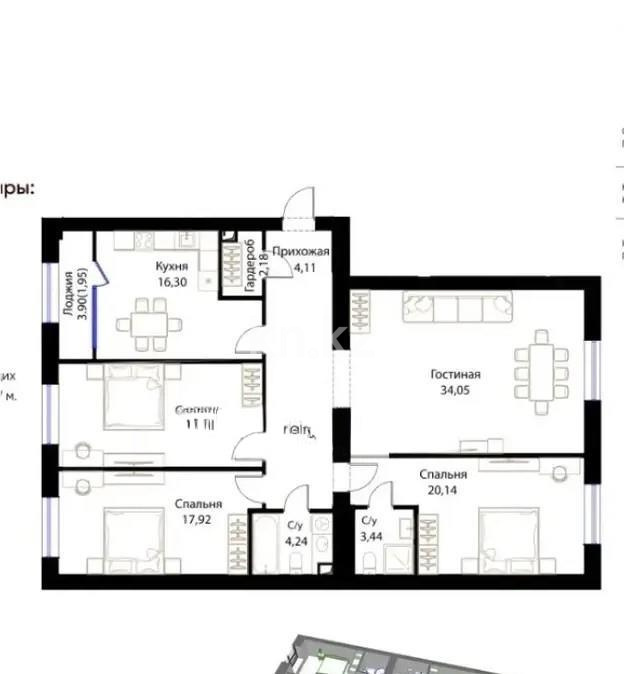 Продажа 4-комнатной квартиры, 135.53 м², ул. Жошы хана, дом  12/3 - Продажа  четырехкомнатных квартир в новостройках Астаны фото 1 из 1