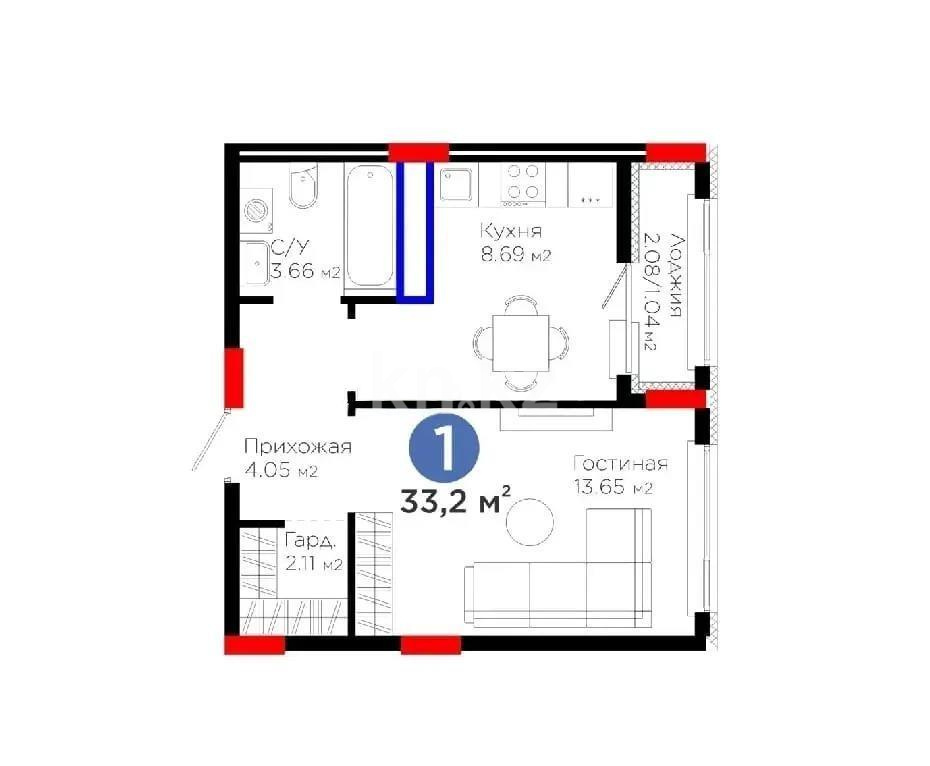 Продажа 1-комнатной квартиры, 33 м², ул. Е-908, дом  23 стр - Продажа квартир в Астане фото 1 из 1