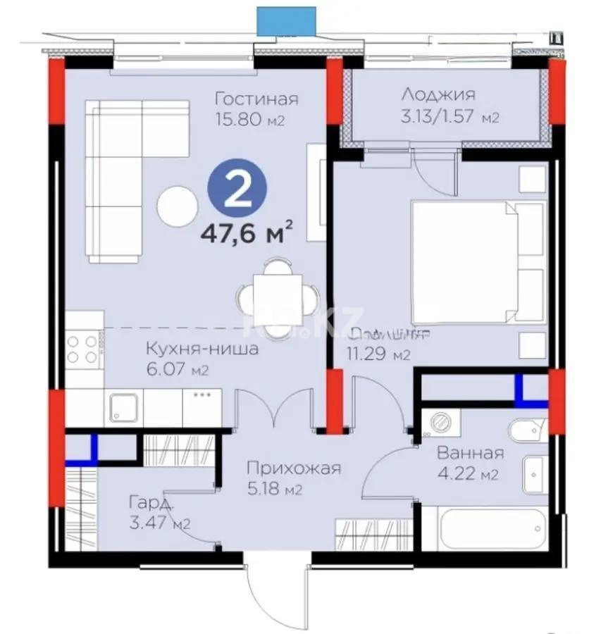 Продажа 2-комнатной квартиры, 47.6 м² - Продажа квартир в Астане - страница 8 фото 1 из 1