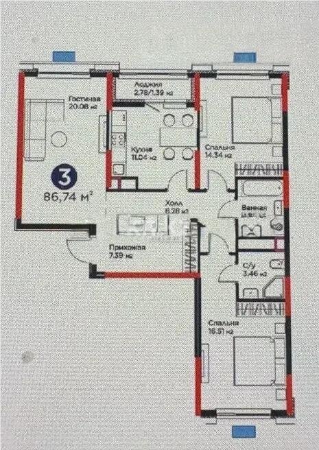 Продажа 3-комнатной квартиры, 87 м² в Астане