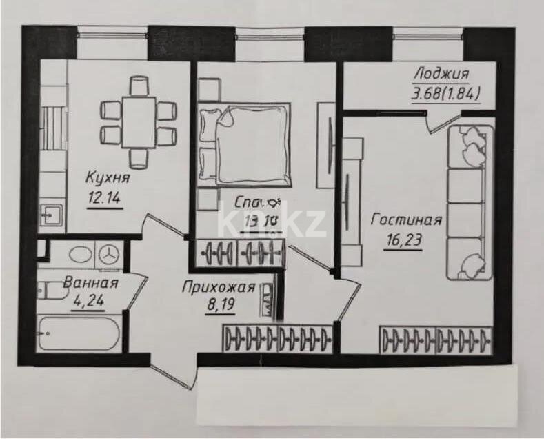 Продажа 2-комнатной квартиры, 56.12 м² в Астане