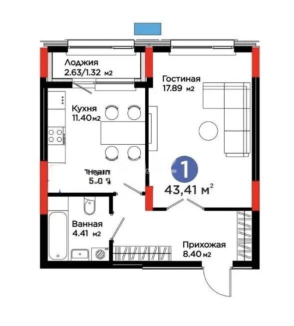Продажа 1-комнатной квартиры, 43.41 м² в Астане