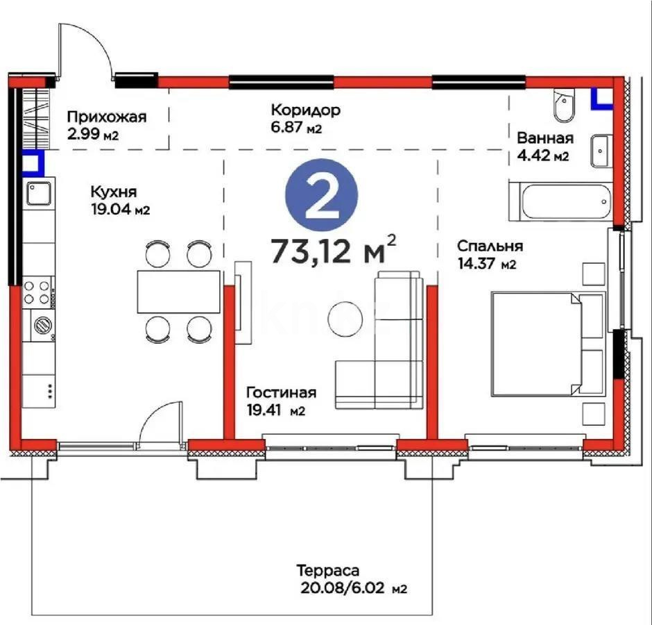 Продажа 2-комнатной квартиры, 73.12 м² в Алматы - фото 4