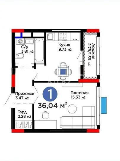 Продажа 1-комнатной квартиры, 36.04 м², пр. Туран, дом  57д - Продажа квартир в Астане фото 1 из 1