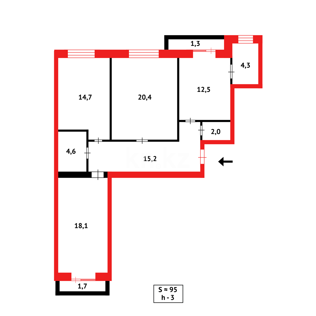 Продажа 3-комнатной квартиры, 94 м², ул. Ашимова, дом  15 в Караганде - фото 29